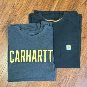 Set of (2) Carhartt Men’s XXL Gray & Black Yellow Logo Short Sleeve T-Shirts